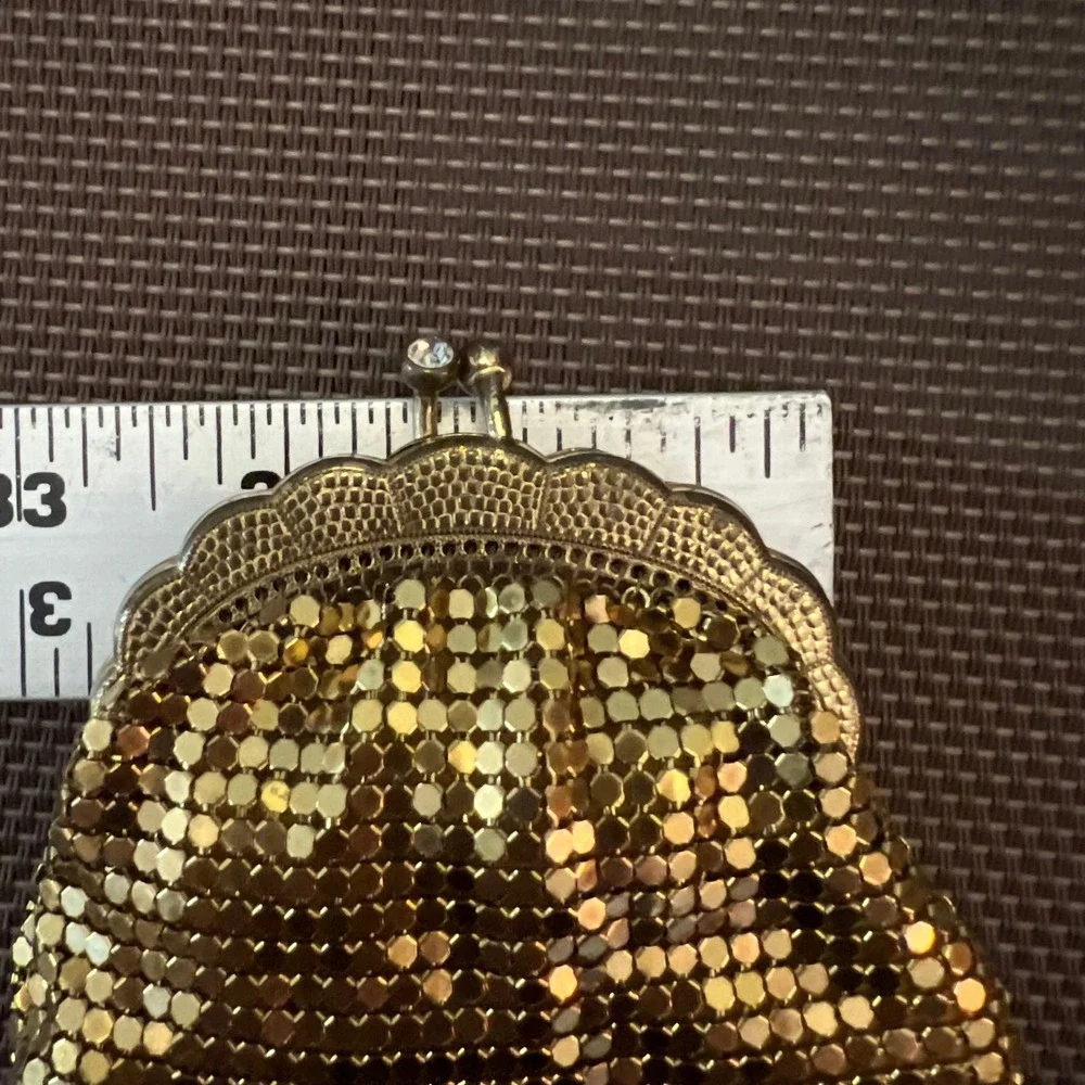 Vintage Lorelle Bags Gold Metal Mesh Coin Purse Rhinestone Clasp West Germany